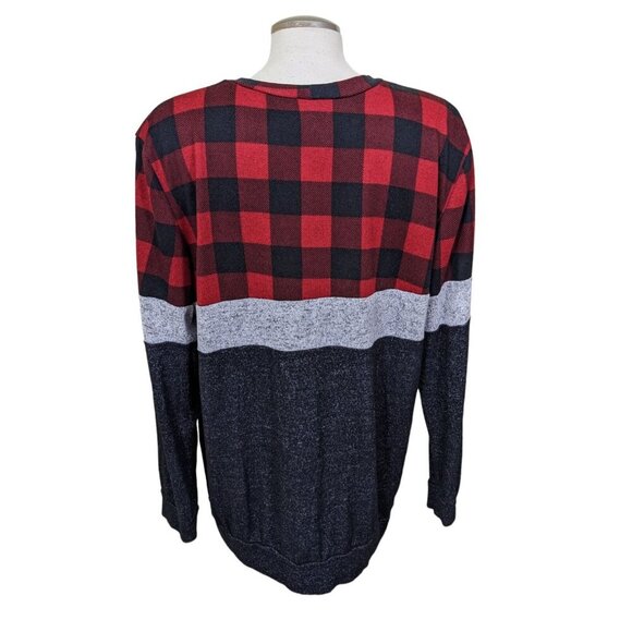 Grateful Hearts Womens Size XL Long Sleeved Buffalo Plaid Top Red Black Soft - Picture 3 of 6